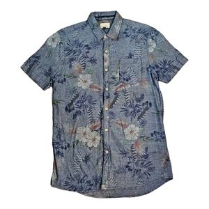 Civil Society Men's Medium Button‎ Up Shirt Hibiscus Flowers Print Hawaiian Blue